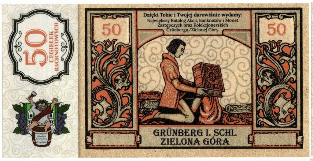 Cegiełka 50 zł, GRINEGORA, na wydanie katalogu bonów Grunberg i Bachnotów