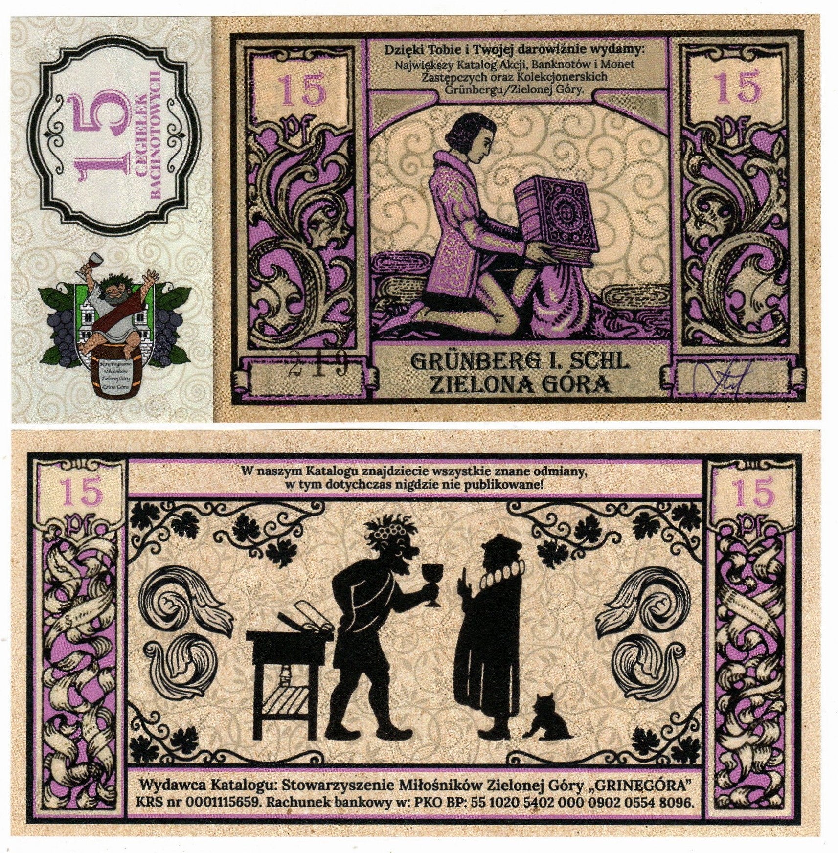 Cegiełka 15 zł, GRINEGORA, na wydanie katalogu bonów Grunberg i Bachnotów