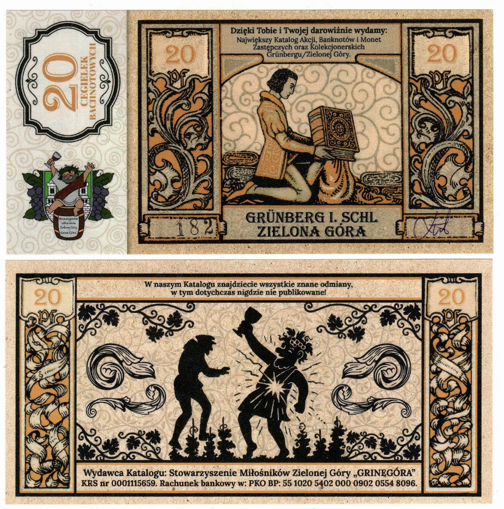 Cegiełka 20 zł, GRINEGORA, na wydanie katalogu bonów Grunberg i Bachnotów