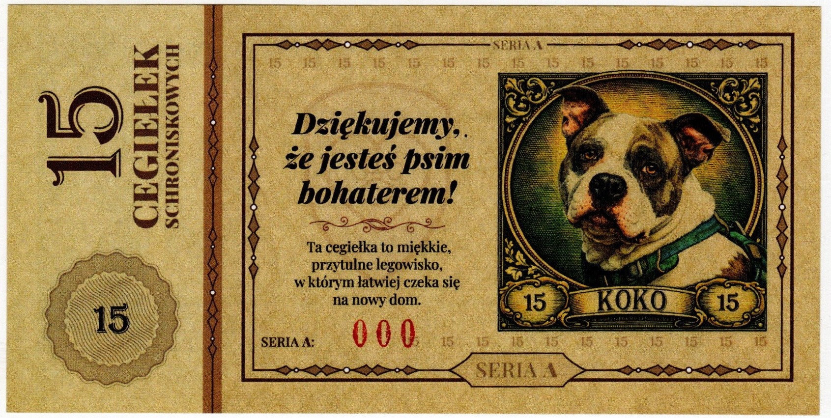 Cegiełka 15 zł, na schronisko dla bezdomnych zwierząt w Zielonej Górze