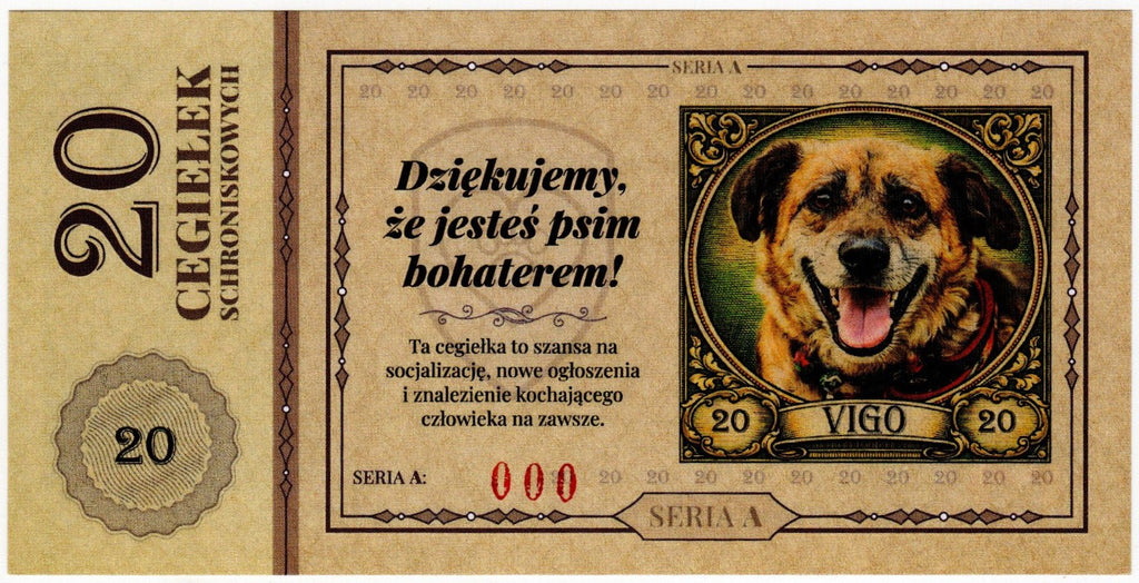 Cegiełka 20 zł, na schronisko dla bezdomnych zwierząt w Zielonej Górze