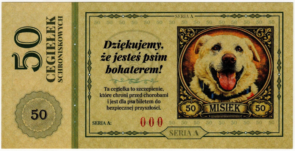 Cegiełka 50 zł, na schronisko dla bezdomnych zwierząt w Zielonej Górze