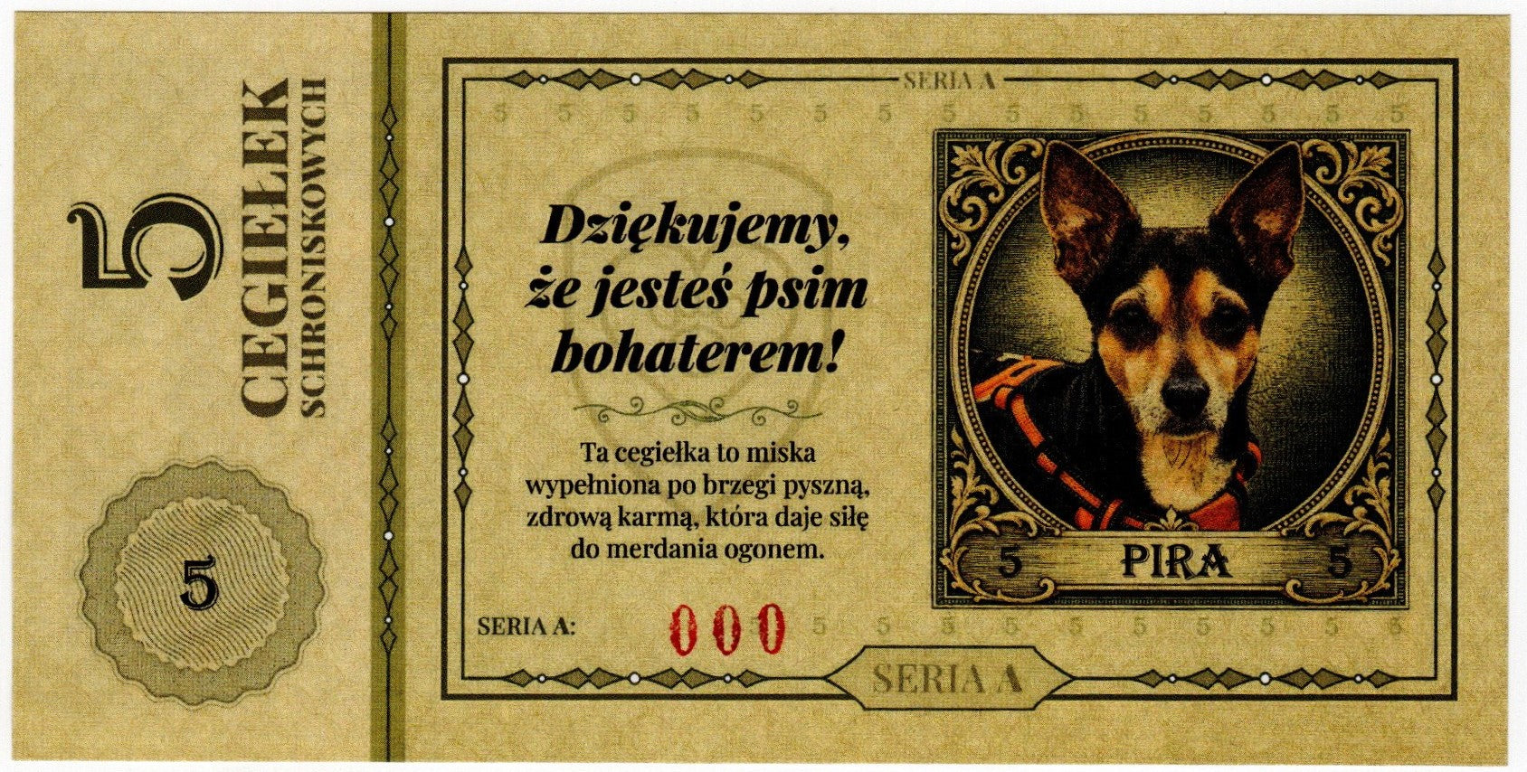 Cegiełka 5 zł, na schronisko dla bezdomnych zwierząt w Zielonej Górze