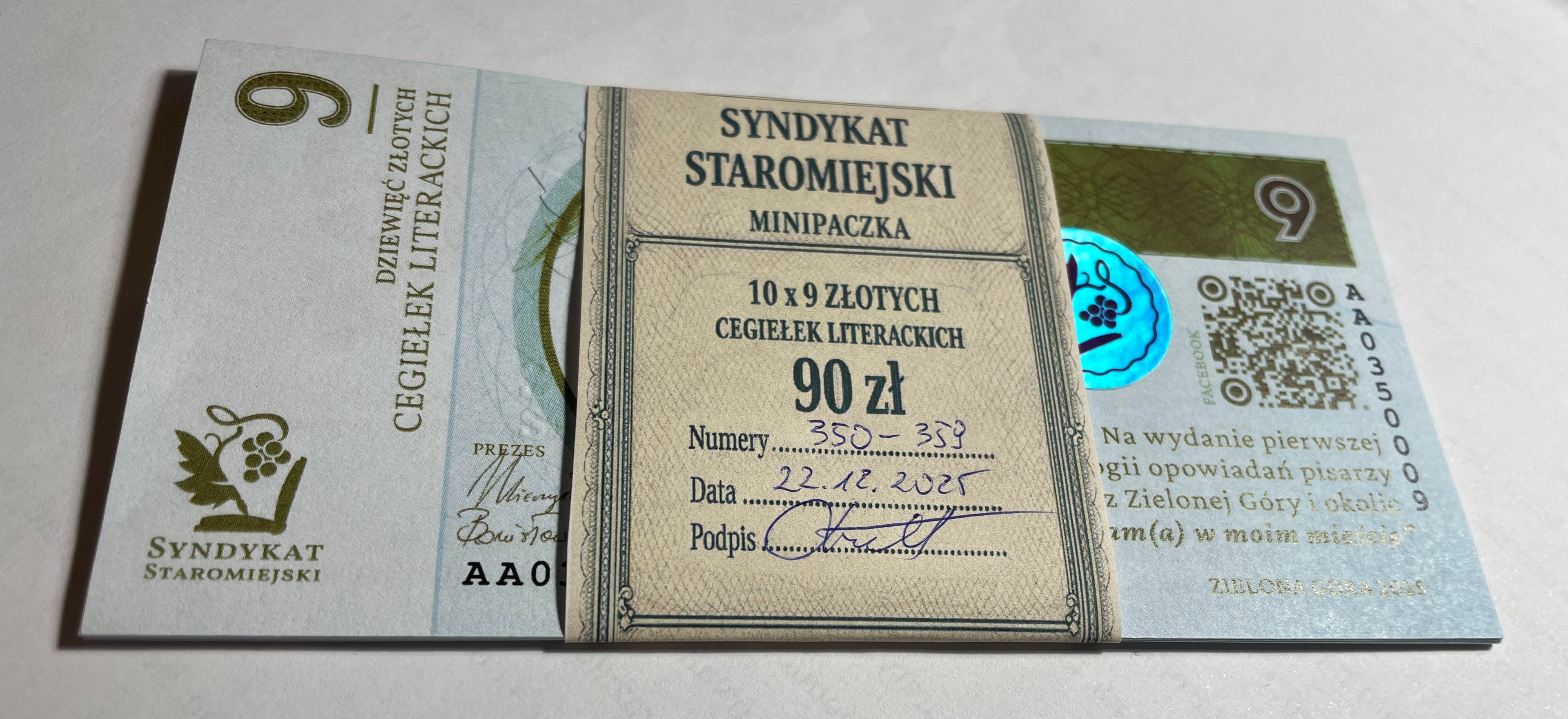 Cegiełki Syndykatu Staromiejskiego, MINIPACZKA, 10x9 złotych cegiełek literackich