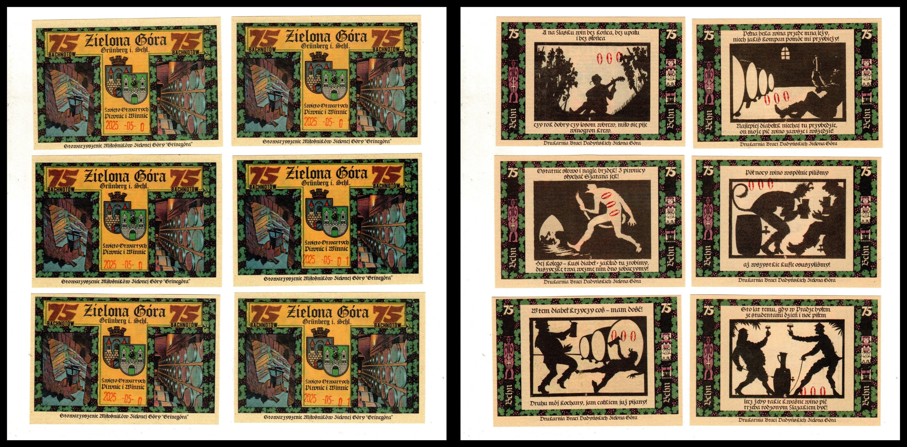 Notgeldy z 1921 r., oryginalne banknoty kolekcjonerskie z Grunberg - Diabeł w piwnicy