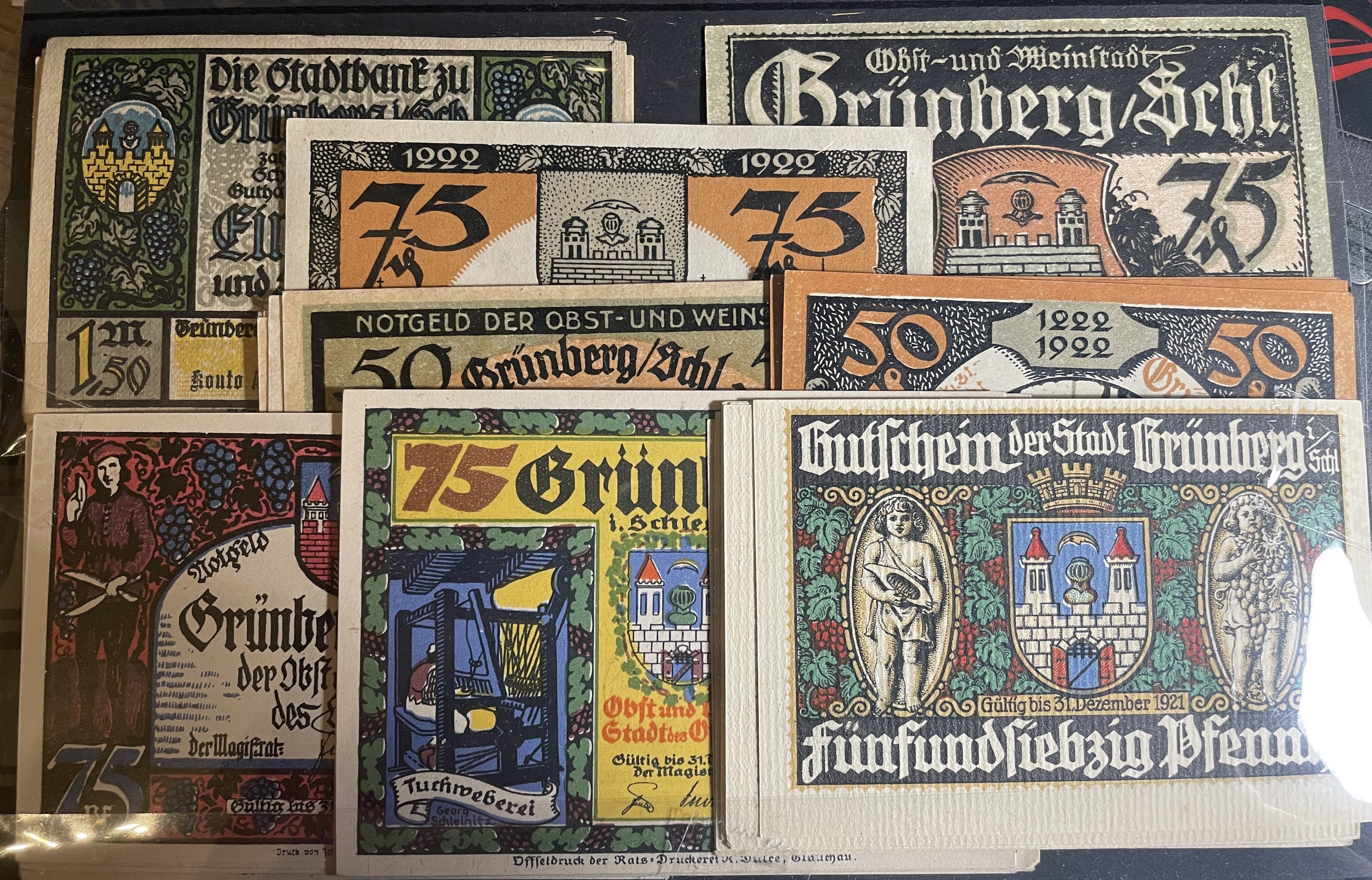 GRUNBERSKIE Notgeldy z lat 1917-1924r., 42 sztuki, ZESTAW STARTOWY MŁODEGO KOLEKCJONERA