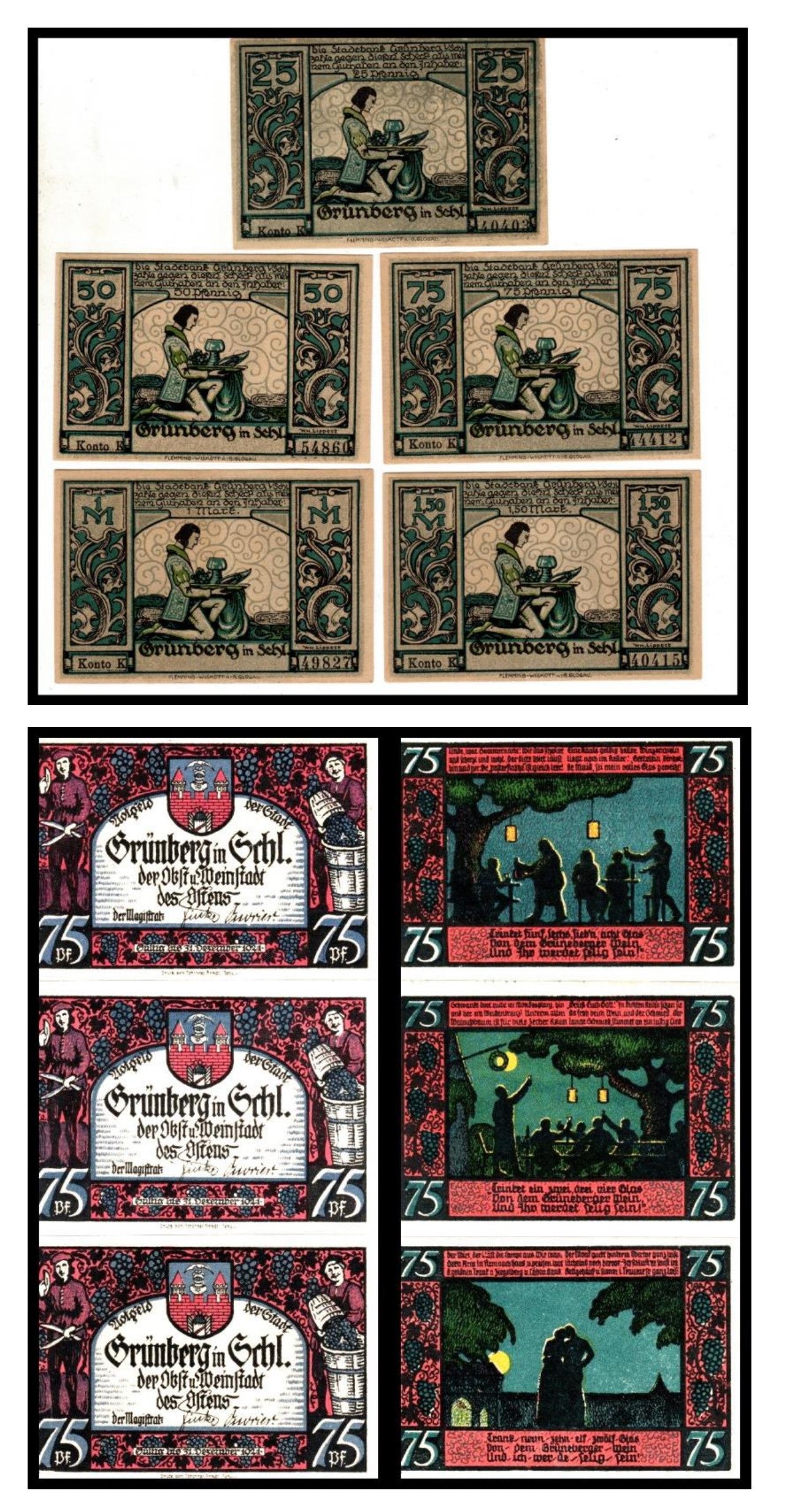 GRUNBERSKIE Notgeldy z lat 1917-1924r., 42 sztuki, ZESTAW STARTOWY MŁODEGO KOLEKCJONERA