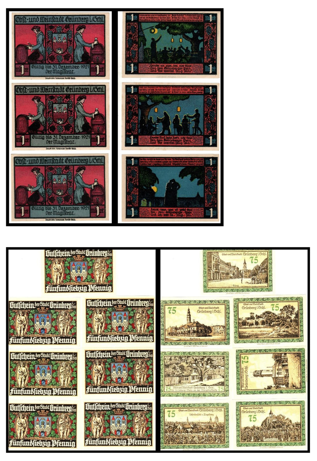GRUNBERSKIE Notgeldy z lat 1917-1924r., 42 sztuki, ZESTAW STARTOWY MŁODEGO KOLEKCJONERA