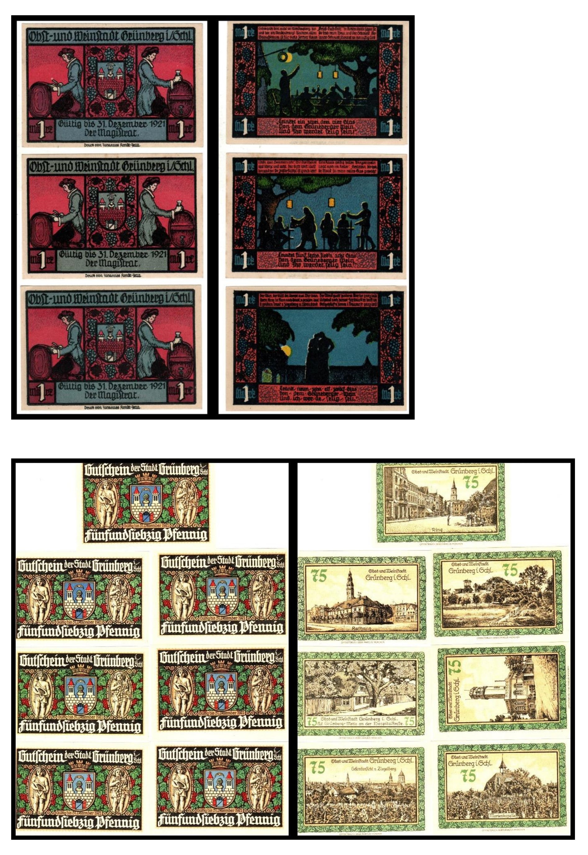 GRUNBERSKIE Notgeldy z lat 1917-1924r., 42 sztuki, ZESTAW STARTOWY MŁODEGO KOLEKCJONERA