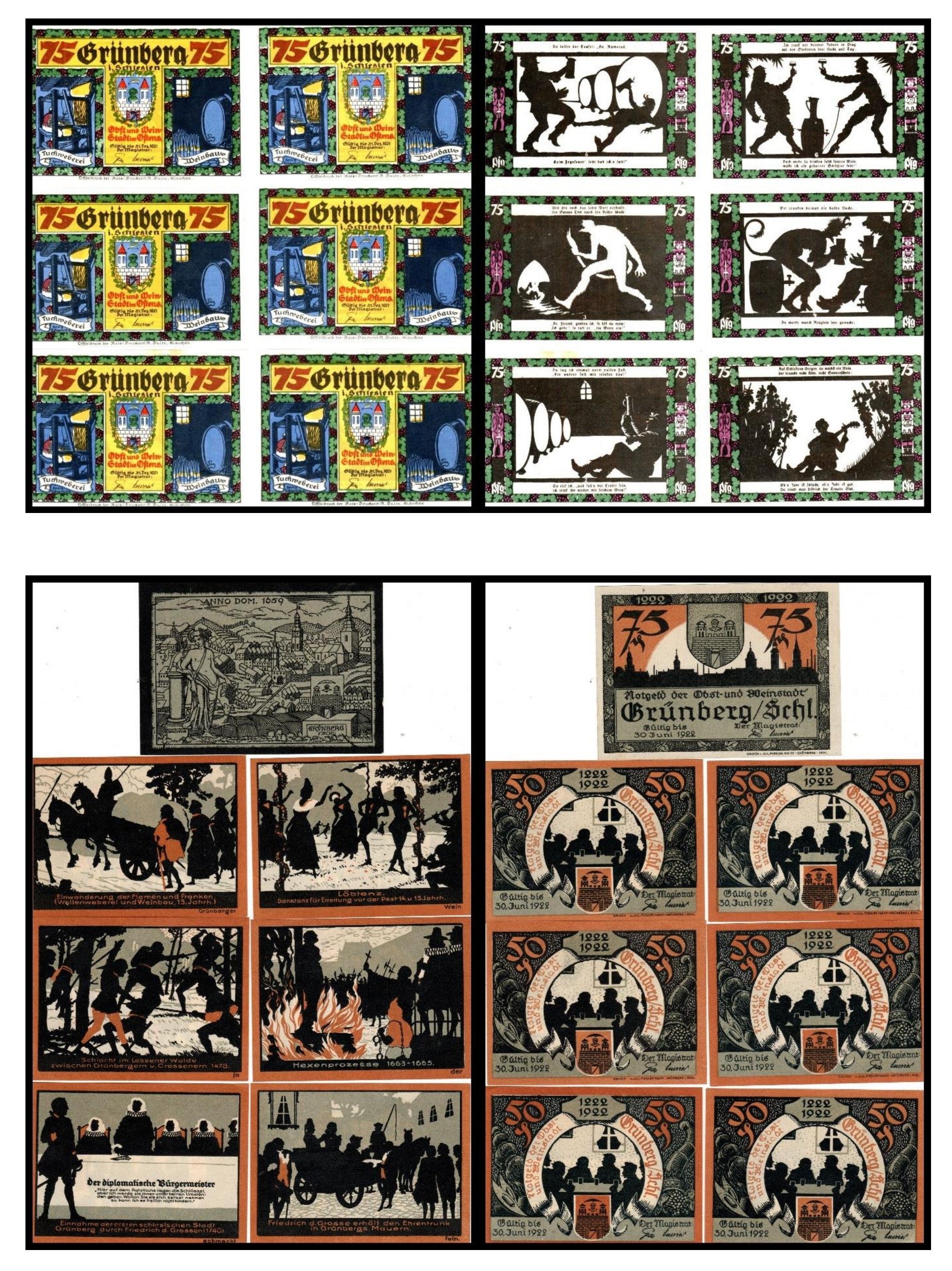 GRUNBERSKIE Notgeldy z lat 1917-1924r., 42 sztuki, ZESTAW STARTOWY MŁODEGO KOLEKCJONERA