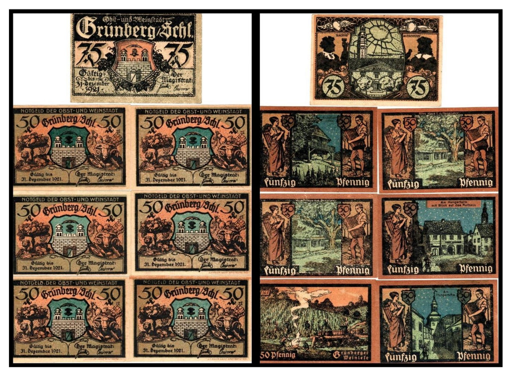 GRUNBERSKIE Notgeldy z lat 1917-1924r., 42 sztuki, ZESTAW STARTOWY MŁODEGO KOLEKCJONERA