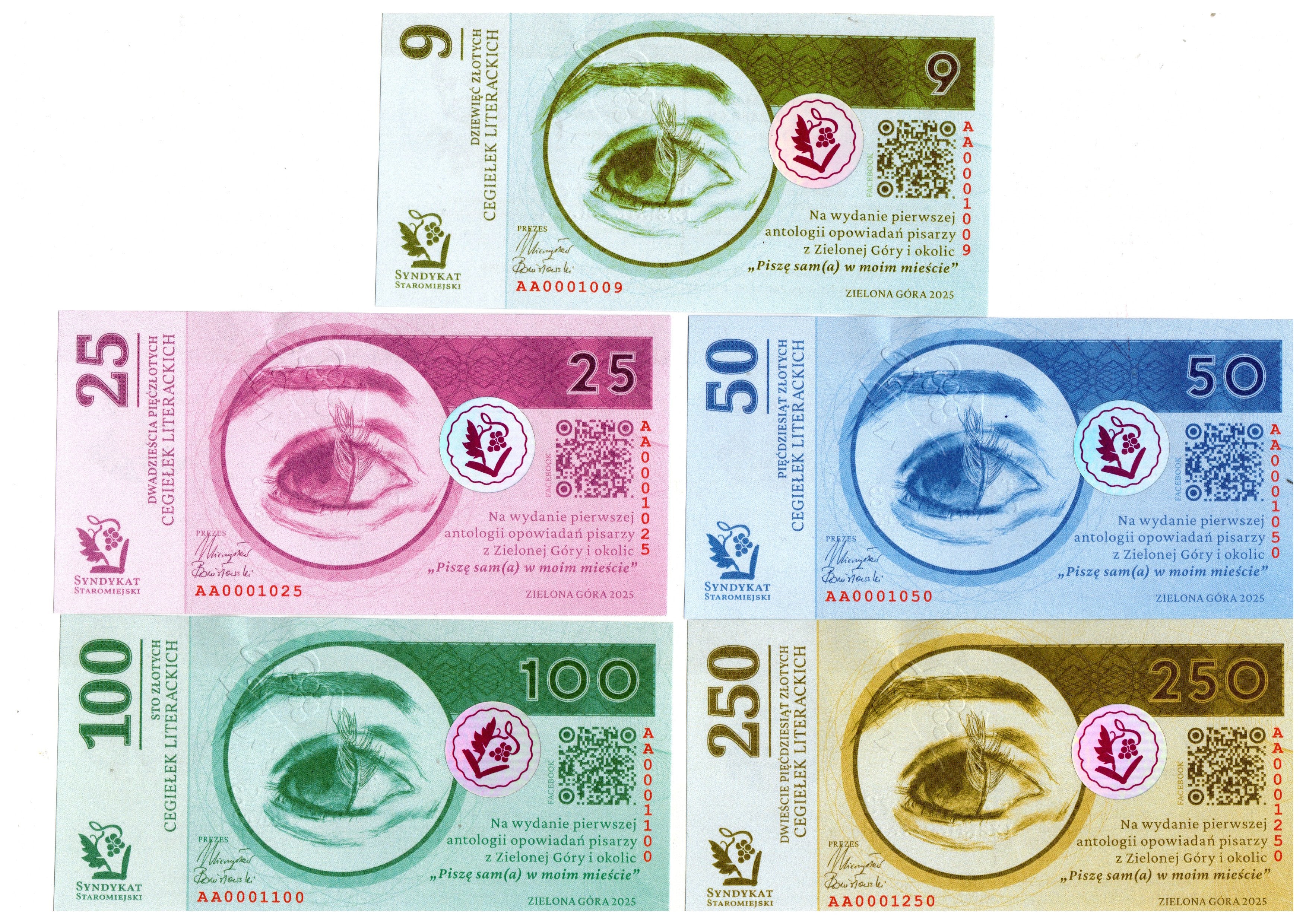 Cegiełki zestaw złoty, SYNDYKAT STAROMIEJSKI, na koszty wydania antologii pisarzy zielonogórskich